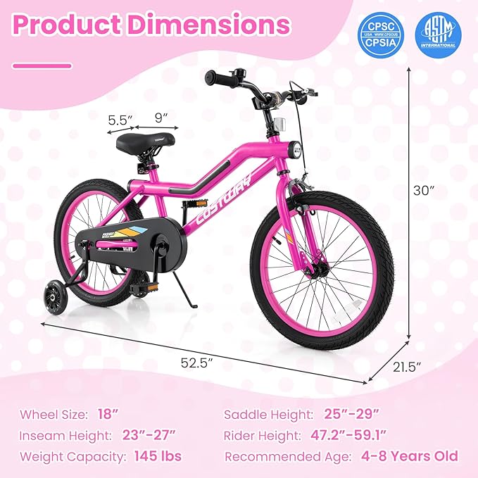 COSTWAY 16”/18” Lighted Kids Bike, Children Sport Bicycle with LED Light-up Frame, Adjustable Saddle, Training Wheels, Handbrake & Coaster Brake, Kids Riding Bike for 4-7/4-8 Years Old Boys & Girls