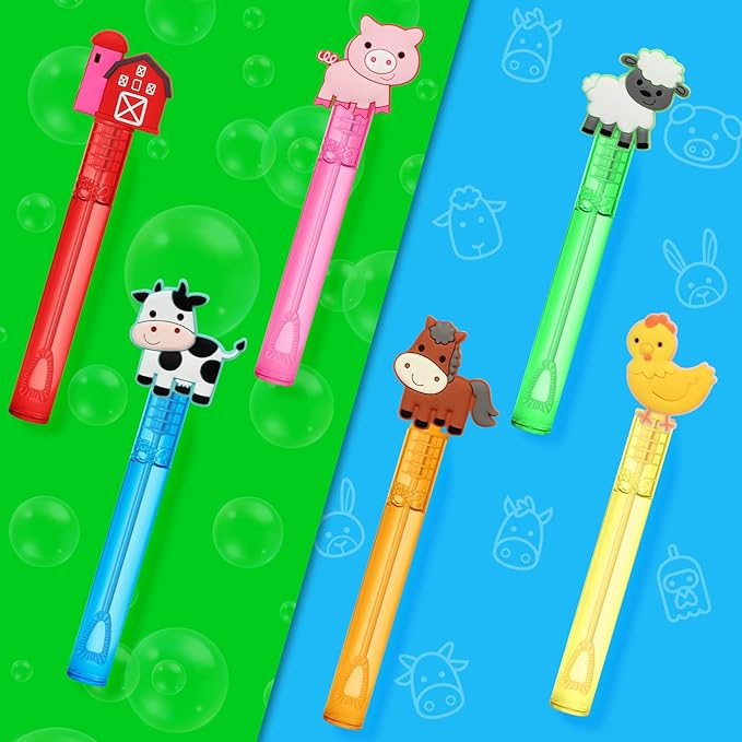 24 Farm Animal Party Favors Bubble Wands for Kids, Chicken Sheep Horse Cow Pig Mini Bubbles Wand Toys, Barnyard Farm Theme Birthday Party Supplies Goodie Gift Bag Stuffers Pinata Classroom Prizes