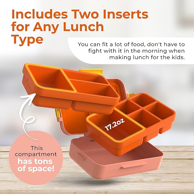ovve® Ultimate Kids Bento Box & Cutlery Set - Leakproof Lunch Box for Kids with Interchangeable Inserts, BPA-Free, Dishwasher & Microwave Safe - Lunch Containers for School & Preschool (Orange)
