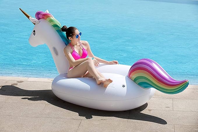 Jasonwell Giant Inflatable Unicorn Pool Float Floatie Ride On with Fast Valves Large Rideable Blow Up Summer Beach Swimming Pool Party Lounge Raft Decorations Toys Kids Adults