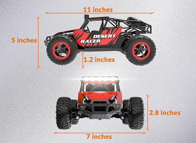 RACENT Remote Control Cars for Boys - 1:16 Scale 20kph Fast RC Truck All Terrain Off-Road Monster Truck Toy for Kids & Adults with 2 Rechargeable Batteries (Red)