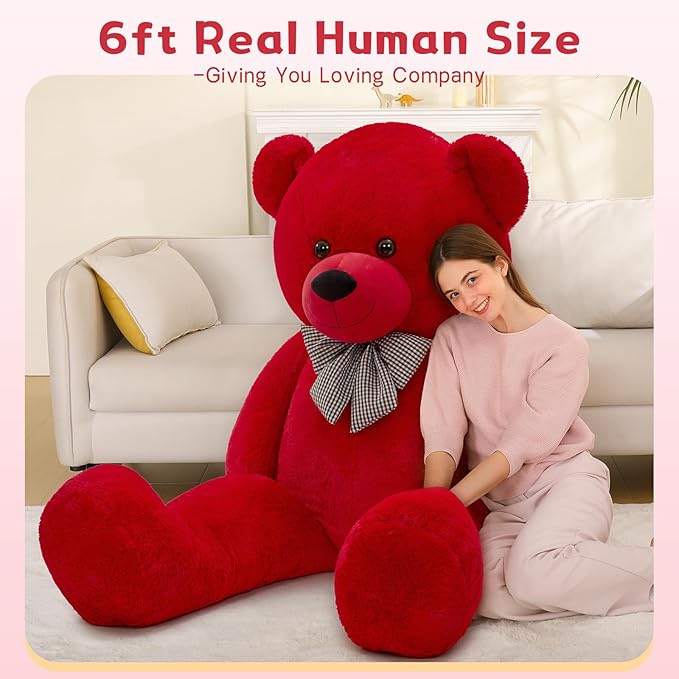 MaoGoLan Big Teddy Bear 6 Feet,Life Size Big Bear Plush Stuffed Animal,Adorable and Soft Red Teddy Bear Gift for Christmas,Valentines,Birthday,or Long Distance