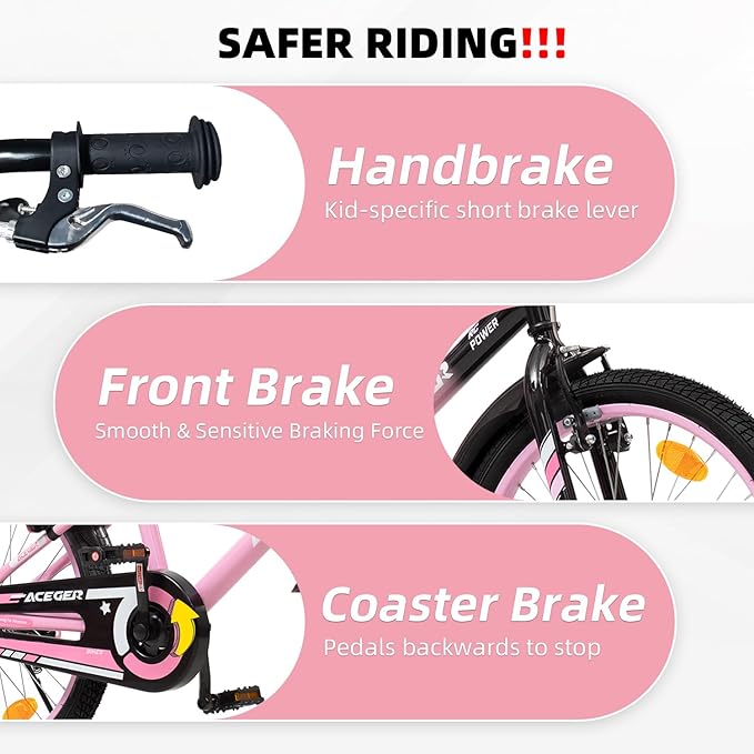 ACEGER Simon Kids Bike for Boys Girls Toddlers, Unisex for Aged 3-13 Years, 12 14 16 18 Inch Children Bicycle with Training Wheels, 20 Inch Bike with Kickstand