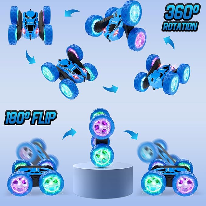 STEM Remote Control Car for Kids Ages 6-12, 4WD RC Stunt Car with LED Wheel Lights & 360° Flips, 2.4GHz Fast Electric Toy for Boys 8-10, Educational Gift for Birthday or Christmas
