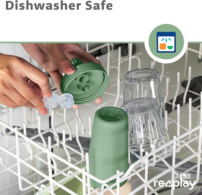 Re-Play Spill-Proof Sippy Cups - Reusable 10 Oz Set of 4, Dishwasher & Microwave Safe, Made in USA, Desert Roses