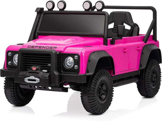 Kidzone Licensed Land Rover Defender 110 SVX 12V Ride On Car for Kids Ages 3–8, Electric SUV Toy with Parent Remote Control, Bluetooth Music, LED Headlights, Off-Road Wheels, Pink