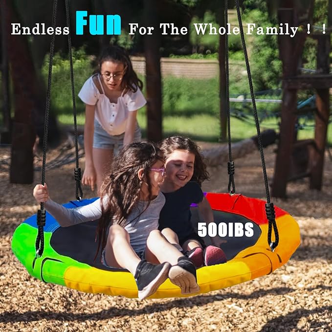 40" Saucer Tree Swing for Kids - 500Lb Weight Capacity, Waterproof Platform Swing Seat with Adjustable Ropes for Kids Playground Outdoor Activity Backyard Fun (Colours)