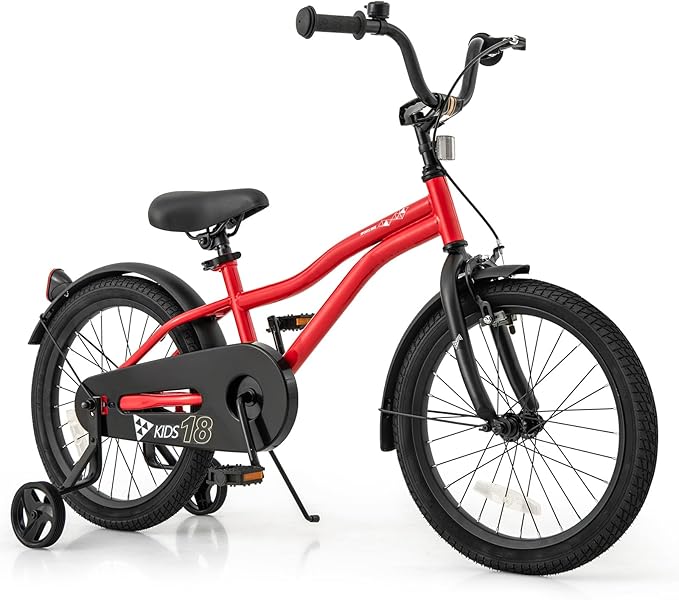 BABY JOY Kids Bike, 12 14 16 18 Inches Sporty Bicycle with Training Wheels, Adjustable Seat, Handbrake & Coaster Brake, Reflectors, Girls Boys Bike for 3-8 Years Old Children