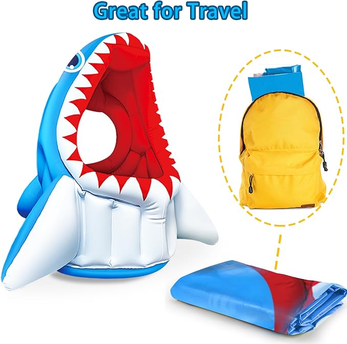 Inflatable Pool Floats, Kids Swimming Pool Toys 3-in-1 Shark Basketball & Football & Head Hoop for 3 4 5 6 7 8 Years Boys Girls Beach Backyard Party Water Games Birthday Gift
