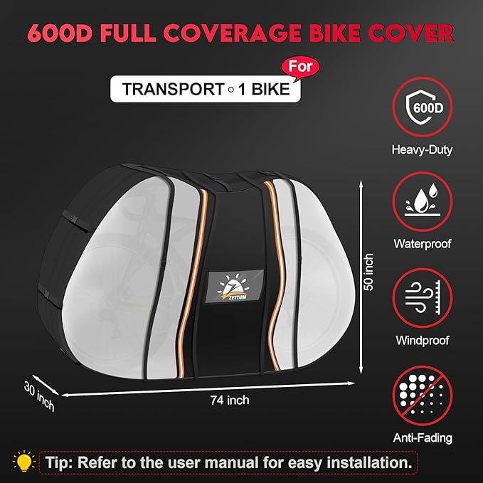 Bike Cover for Transport 1 to 2 Bike - 600D Travel Bike Covers for Bikes on Rear Bike Rack Heavy Duty & Waterproof, Outdoor Full Bicycle Rack Cover for Single Bikes on Car Hitch (Clear)