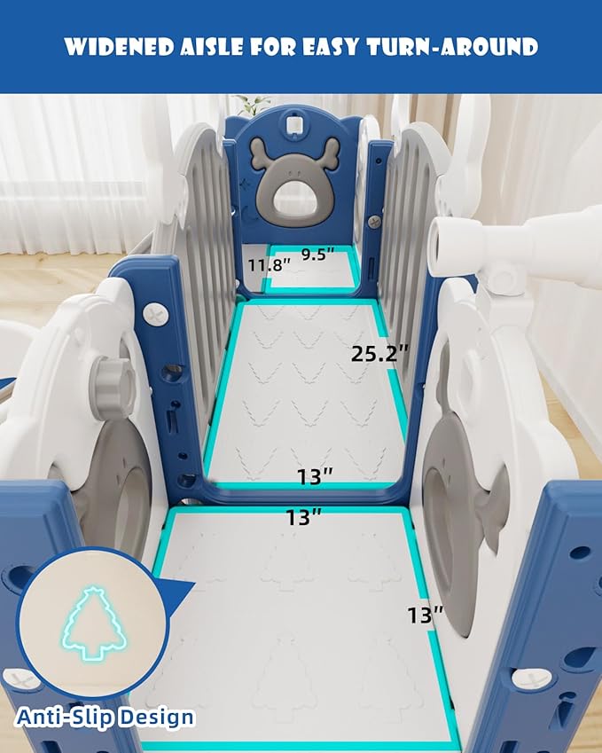 XJD 13 in 1 Toddler Slide Set, Kids Slide for Toddlers Age 1+, New Upgrade with Golf Set, Basketball Hoop, Drawing Board for Indoor Outdoor Playset,Toddler Playground (Blue Gley)