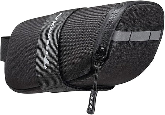 PARDUS Bike Saddle Bag, Water Resistant Bicycle Seat Bag, Durable Under Seat Storage Pouch with Multi-Tool Sleeves, Small Compact Bike Bag, Black