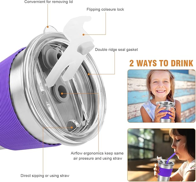 Yummy Sam Stainless Steel Cups with Silicone Straws & Lids,12oz Kids Tumblers Dishwasher Safe, Unbreakable Metal Toddler Cups with for Cold and Hot Drinks, Spill-proof, 5 Pack