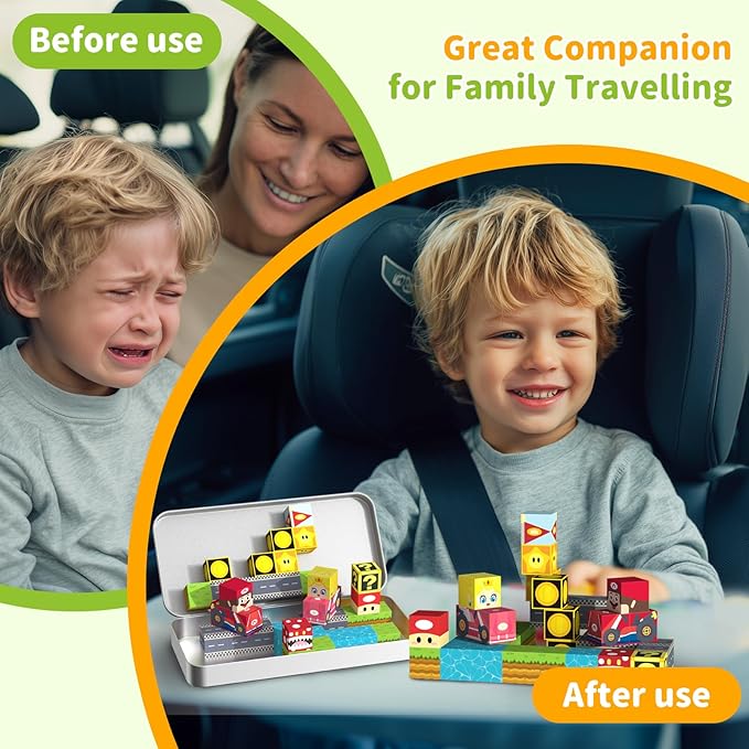 35 PCS Mini Magnetic Tiles Travel Set with Portable Iron Storage Box, STEM Educational Magnetic Building Blocks for Kids Ages 3-8, Montessori Sensory Toys Gifts for Toddler, Boys & Girls