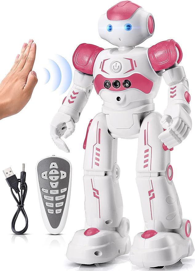 KingsDragon RC Robot Toys for Kids, Gesture & Sensing Remote Control Robot for Age 3 4 5 6 7 8 Year Old Boys Girls Birthday Present (Pink)