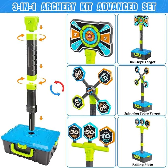 2 Pack Bow and Arrow Toy for kids 5 6 7 8 9 10,LED Light-Up Bows Archery Set with 12 Suction Cup Arrows, 4 Fun Targets ,2 Quivers & Storage Box ,Indoor Outdoor Sport Game Gifts for Boys Girls 4-8 8-12