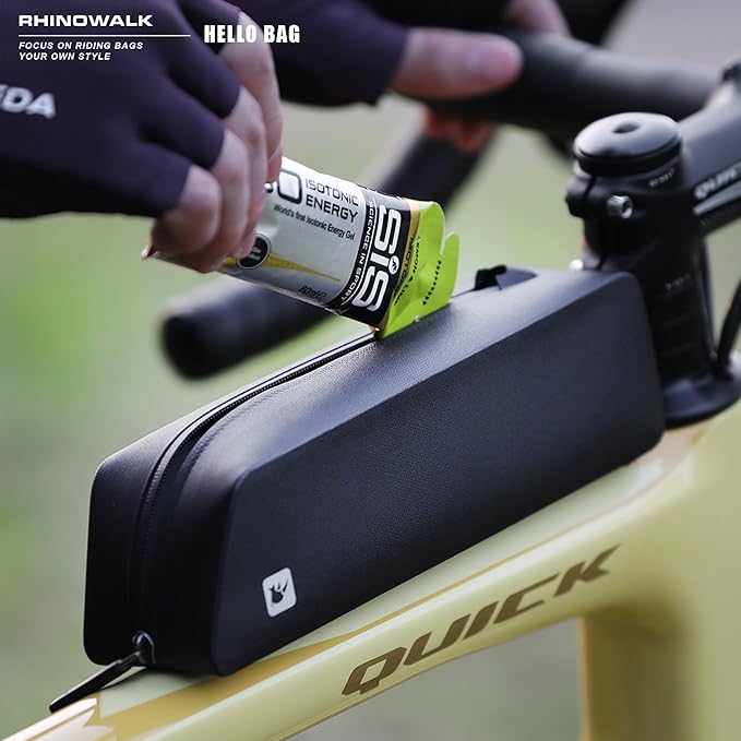 Rhinowalk Bike Top Tube Bag Bike Frame Bag with Zipper Fully Waterproof and Stable Bicycle Frame Bag Bicycle Bag Professional Cycling Accessories for Mountain Road Bike-Black