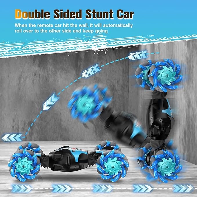1:12 Gesture Sensing RC Stunt Car, 2-in-1 Hand Controlled Remote Control Twist Cars with Light & Music, 4WD 360° Rotate Transform Drift, Gifts for 6-8-12 Kids Age 6 7 8 9 10 11 12 Yrs Old‌(Blue)