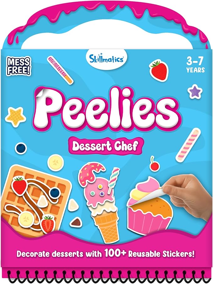 Skillmatics Reusable Sticker Activity Book - Peelies, 100+ Reusable Stickers, 6 Pictures, Mess-Free Fun for Kids, Creative Play & Travel Toy, Gifts for Boys & Girls Ages 3, 4, 5, 6, 7