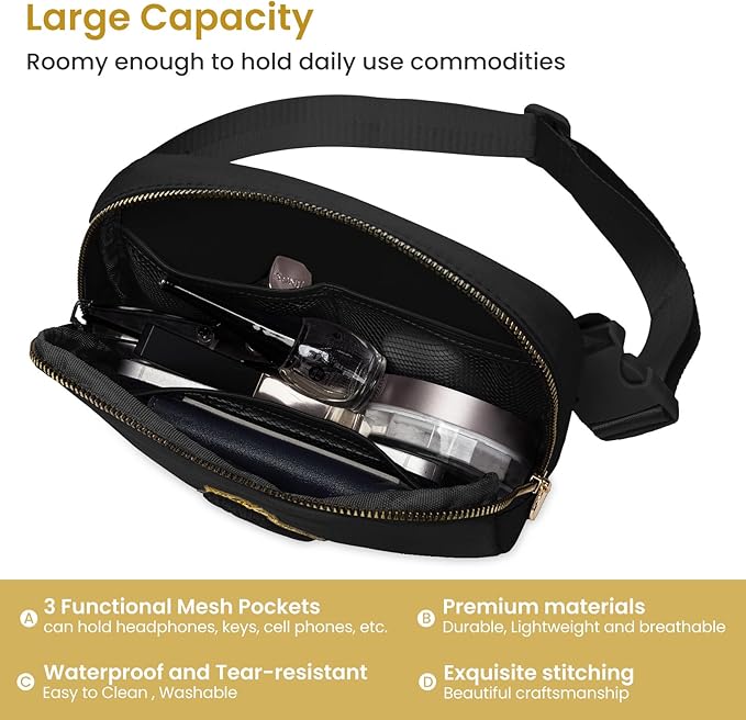 2025 Graduation Gifts for Girls Women Teen Her, Girl Belt Bag Crossbody Fashion Waist Packs Cute Trendy Stuff Essentials Accessories (Black,F)