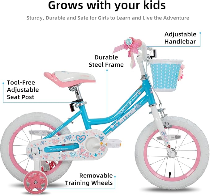 JOYSTAR Angel Girls Bike for Toddlers and Kids Ages 2-13 Years Old, 12 14 16 18 20 Inch Kids Bike with Training Wheels & Basket, 20 24 Inch Girls Bicycle with Handbrake & Kickstand