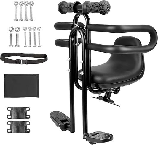 Child Bike Seat - Front Mount, Kids Bike Seat for Adult Bike,Retractable Baby Bike Seat Front Mounted, Toddler Bike Seat for Children 8 Months~4+ Years Old, Brown/Black