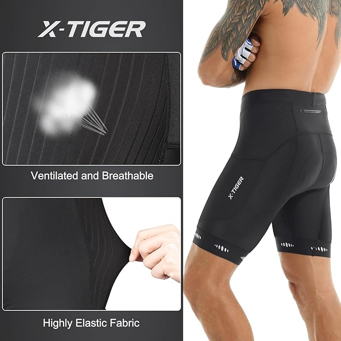 X-TIGER Men's Cycling Shorts with Back Pocket,5D Gel Padded Bike Shorts for Men,Mountain Road Biking Riding Half Pants Tights