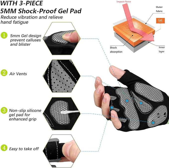 MOREOK Cycling Gloves Bike Gloves for Men/Women-[5MM Gel Pad] Half Finger Bicycle Biking Gloves for Cycling/Weight Lifting/Gym/Motorcycle/Rowing/Outdoor Sports