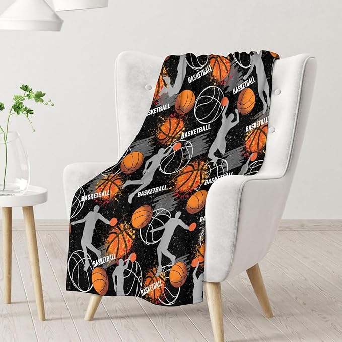Basketball Blanket Gifts for Boys - 60x50 Inches Cute Throw Blanket for Basketball Lover Kids Adults Teens - Black Soft Fuzzy Sport Blankets for Couch Sofa Bed