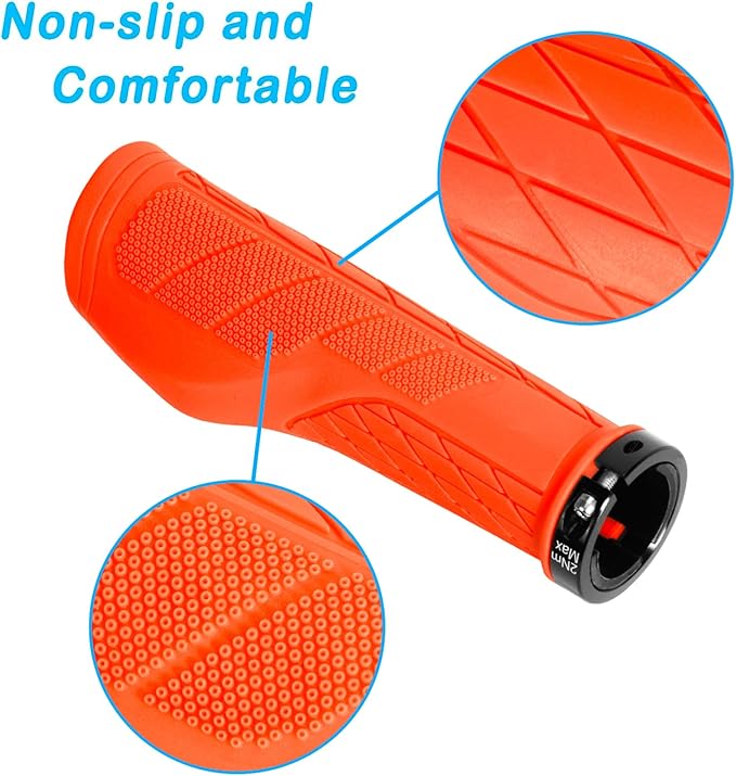 SOLODRIVE Ergonomic Design Mountain Bike Grips, Comfortable Bicycle Handlebar Grips, Single Lock-on and Non-Slip MTB Handle, Fit MTB, E-Bike, Hybrid, Scooter