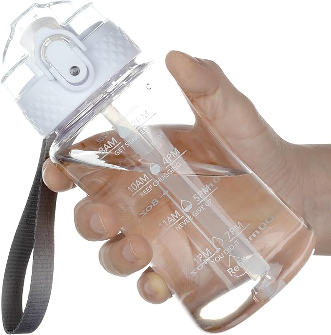 OLDLEY 12oz Kids Motivational Water Bottle, Silicone Straw, Leak-Proof Tritan BPA-Free, Reusable for School Girls & Boys, Clear