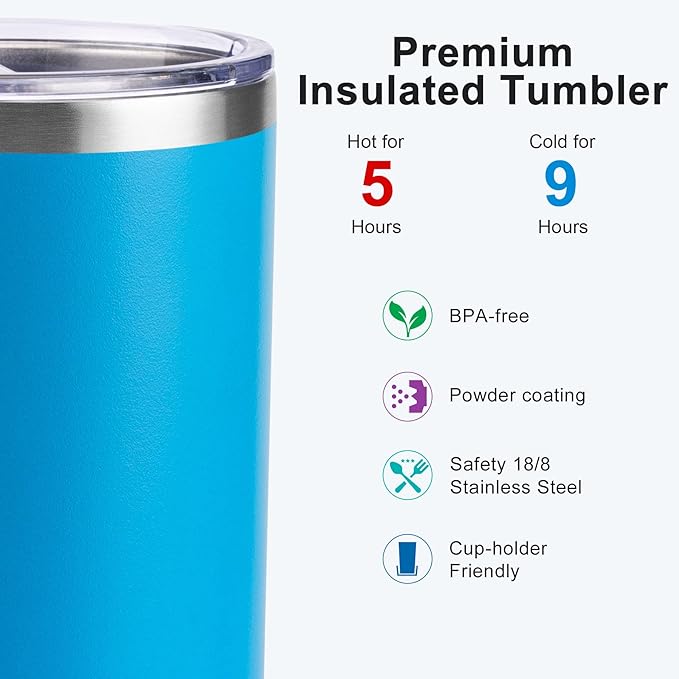 koodee Tumbler with Lids and Straws-12 oz Skinny Tumbler Stainless Steel Double Wall Vacuum Insulated Coffee Mug Water Cup, Spill Proof, BPA Free (Sky Blue)