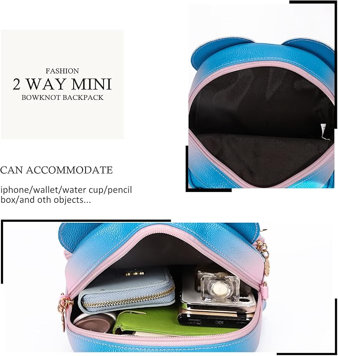 KL928 Girls Mini Backpack Bowknot Polka Dot Cute Small Daypacks Convertible Shoulder Bag Purse for Women