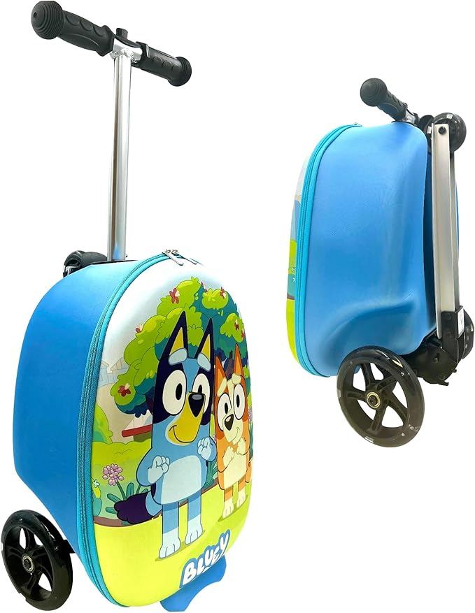 Fast Forward Kid’s Licensed 18" Ride-On Suitcase Scooter - Lightweight Carry-On Foldable Scooter Luggage