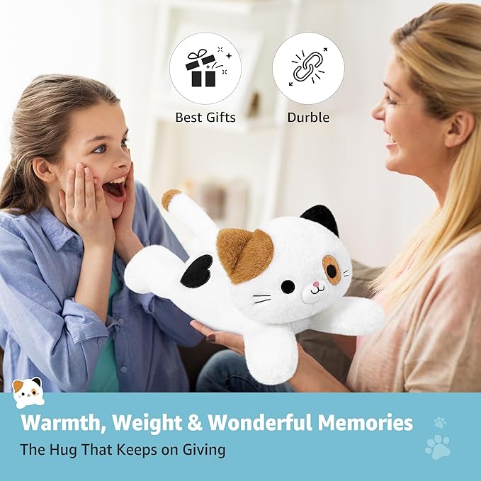 Onsoyours Original Heatable & Weighted Calico Cat Stuffed Animals, 15 inch Microwavable Kitten Plushie for Warmth & Stress Relief - Comfort Soft Plush Toys for Kids and Adults