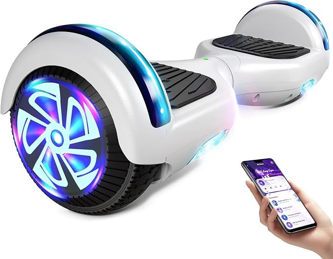 Scooter with Bluetooth Corlorful LED Lights, 6.5" Wheels, Dual 300W Motor Scooter for Kids Girls Boys Adults, All Ages