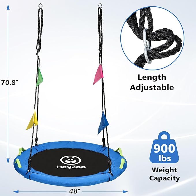 48 inch Tree Swing, Larger Saucer Flying Swing for Whole Family, 900lbs Weight Capacity, with Adjustable Hanging Straps, for Outdoor Playground, Gifts for Kids, Blue