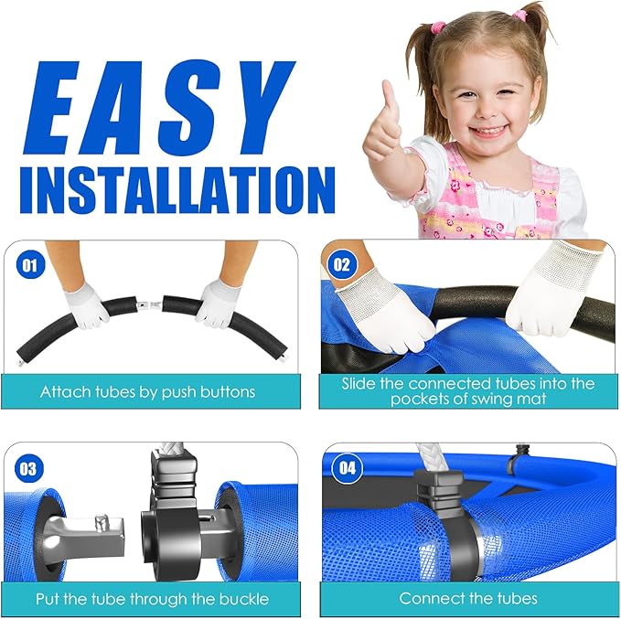 Skybound 43" Saucer Swing for Kids Outdoor - Durable Textilene Fabric, Galvanized Steel Frame, 600lbs Capacity, Adjustable Ropes (Blue)