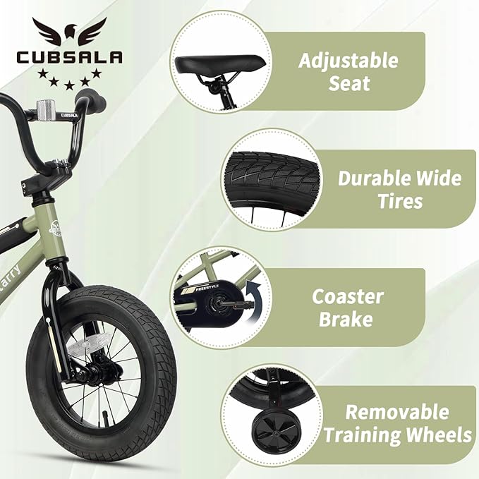 12 14 16 18 Inch Kids Bike BMX Style Bicycle with Training Wheels Coaster Brake for 2-10 Years Old Toddlers Boys Girls Multiple Colors