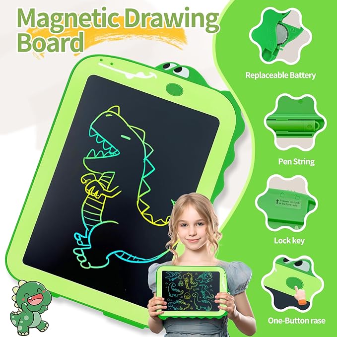 LCD Writing Tablet for Kids - 8.5 Inch Colorful Dinosaur Doodle Pad, Educational Drawing Board, Gift for 3-8 Year Old Boys and Girls, Ideal for Birthday, Party, and Learning Fun (Standard)