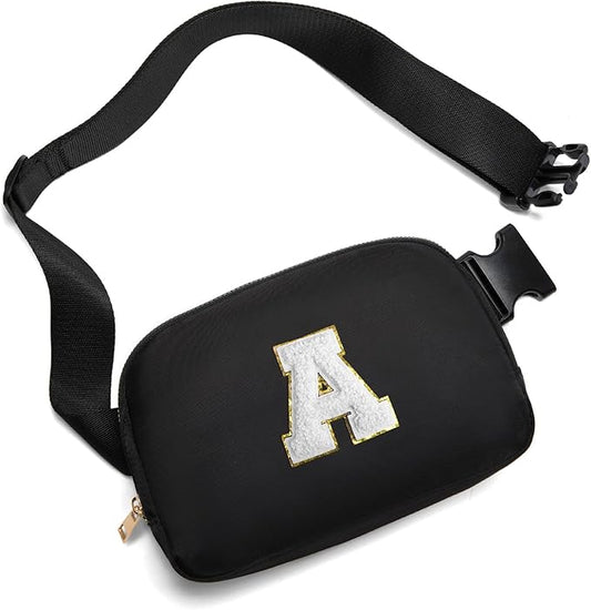 Gitus Birthday Gifts for 8 9 10 11 12 13 Year Old Girls Personalized Fanny Pack Crossbody Bags with Initial Letter Patch Belt Bag for Teen Girls Cute Trendy Stuff Travel Essentials (Black-A)