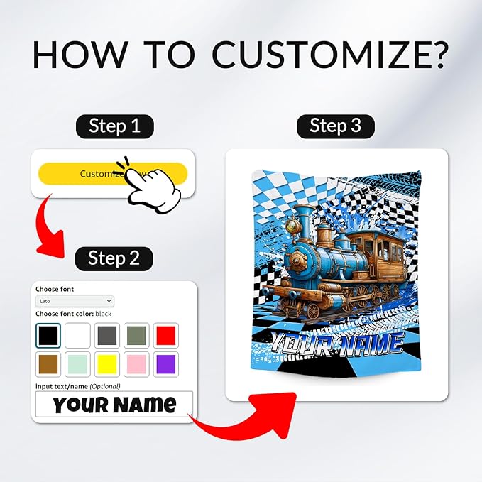 Kids Blanket, Train Blanket for Boys, Personalized Name Gifts for Child, Custom Cozy Flannel Car Throw for Bedroom & Living Room, 60"x80"