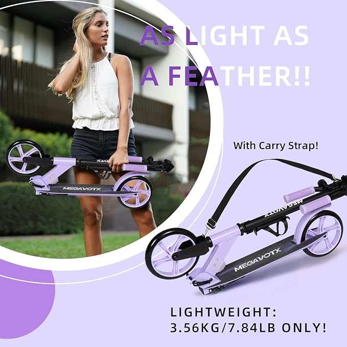 Foldable Kids Scooter with 8 inch Sturdy Wheels - Scooters for Kids, Teens, Adults Ages 8+, Adjustable Handlebar, Gift for Boys&Girls, 220lbs Max Load, Bearing ABEC7,Cup Holder
