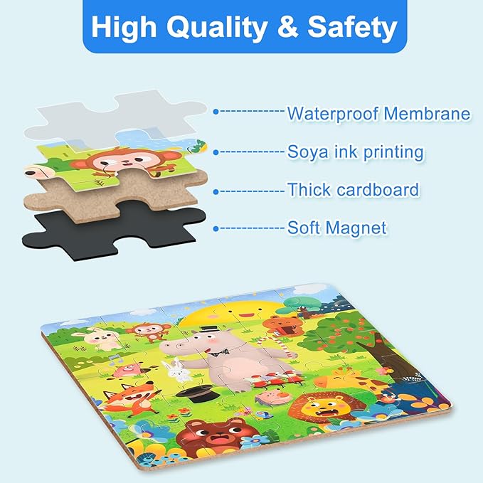 ASTARON Magnetic Puzzles for Toddlers, 16-20-25 Pieces Animal Learning Magnet Puzzle for Road Trip, Educational Travel Toys Car Plane Activities for Kids, Kids Birthday Gifts