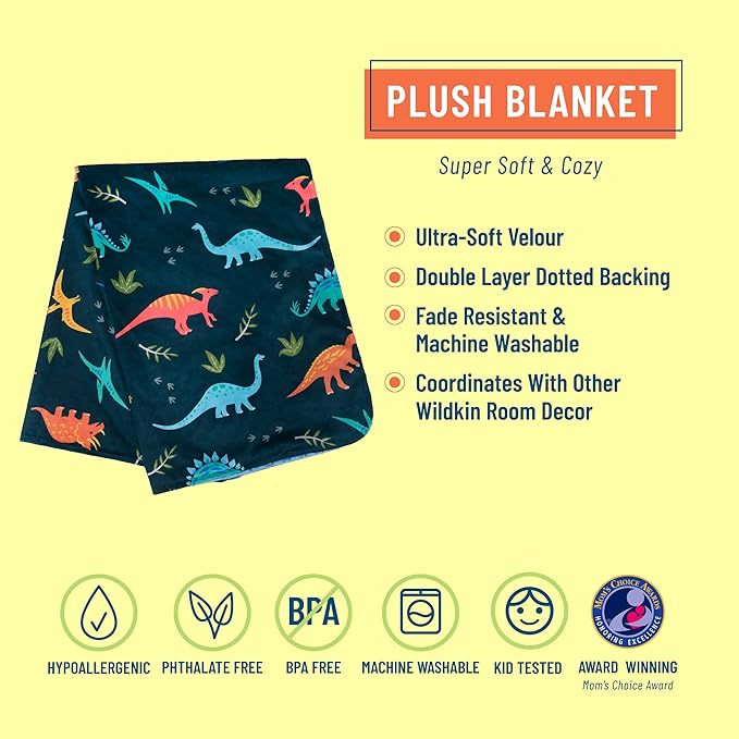 Wildkin Plush Baby Blanket – Soft & Cozy Comfort, Ideal for Toddlers, Travel & Daycare - Jurassic Dinosaurs