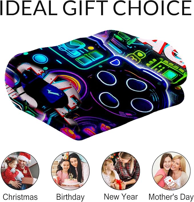 Personalized Gaming Blanket for Boys - Breathable Lightweight Black Gamer Throw Blankets - 40" x 50" Inches for Couch - Cool Gamer Stuff