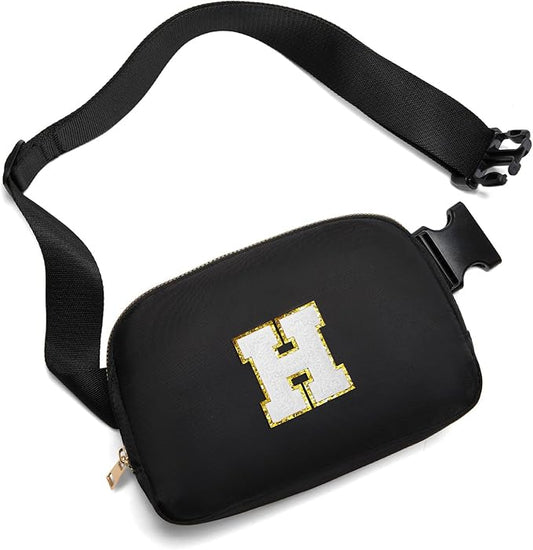 Gitus Birthday Gifts for 8 9 10 11 12 13 Year Old Girls Personalized Fanny Pack Crossbody Bags with Initial Letter Patch Belt Bag for Teen Girls Cute Trendy Stuff Travel Essentials (Black-H)