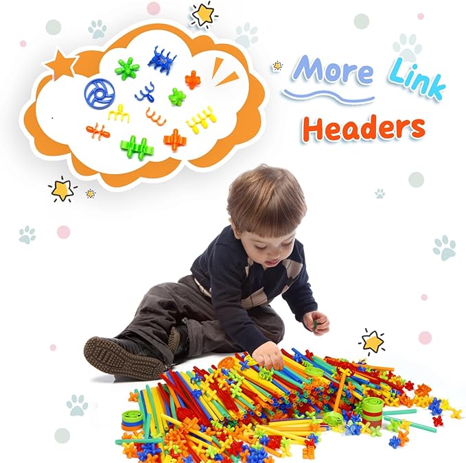 Ggiibro Straw Constructor Toys 1200Pcs STEM Building Toys Aged for 3 4 5 6 7 8+ Interlocking Plastic Toys Preschool Engineering Thin Tube Blocks Toy Educational Toy Kit for Classroom Kids Toys Set
