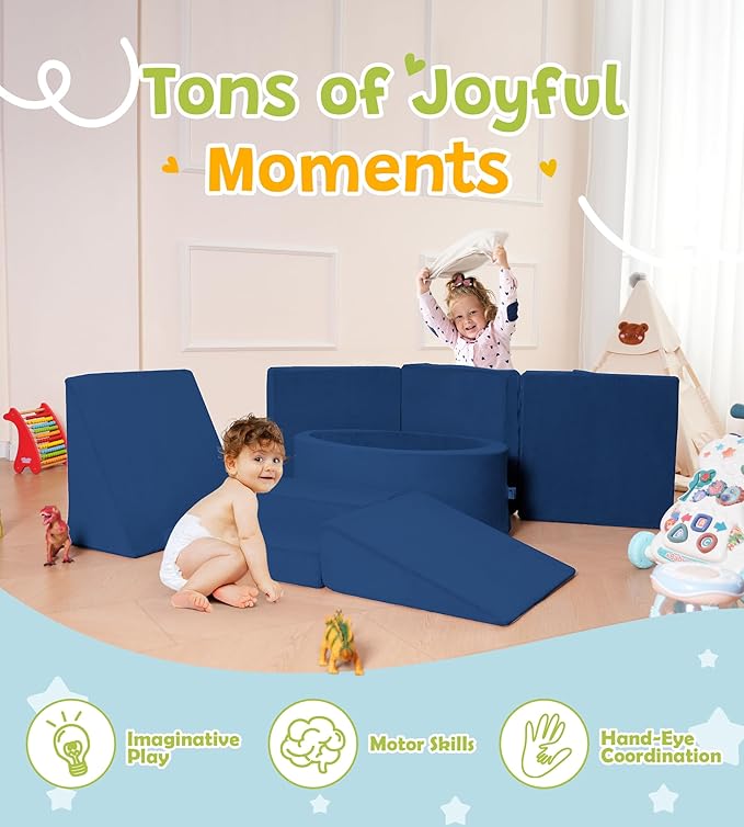 Foam Climbing Blocks with Ball Pit & Stairs for Toddlers Aged 1-3 -Soft Playset for Indoor Crawling, Foam Playground Set for Baby to Active Playing Inside -(Balls NOT Included),Navy