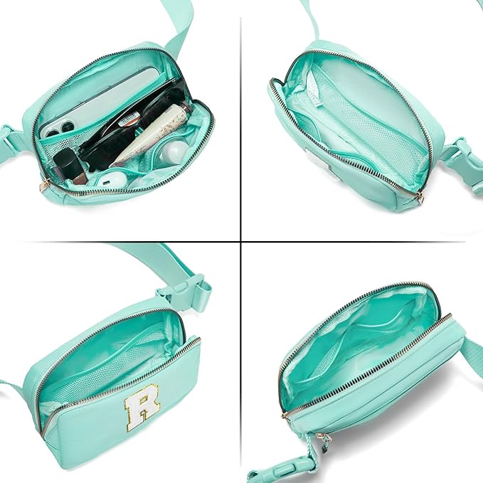 Gitus Birthday Gifts for 8 9 10 11 12 13 Year Old Girls Personalized Fanny Pack Crossbody Bags with Initial Letter Patch Belt Bag for Teen Girls Cute Trendy Stuff Travel Essentials (Mint Green-R)